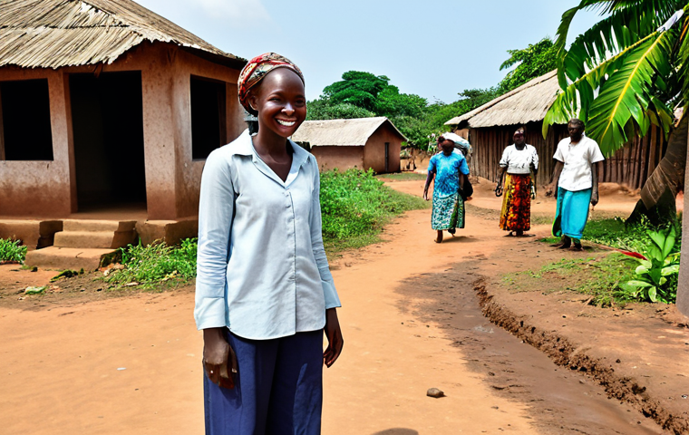 A female traveler in a modest, light-colored long-sleeved shirt and trousers, respectfully engaging with local people in a traditional Guinea-Bissau village setting. She has a gentle smile, and the villagers are dressed in vibrant, traditional, fully clothed attire. The scene captures an authentic cultural exchange with natural pose and friendly expressions. The background shows traditional mud-brick homes and lush tropical vegetation under bright daylight.
safe for work, appropriate content, fully clothed, modest clothing, perfect anatomy, correct proportions, natural pose, well-formed hands, proper finger count, natural body proportions, professional photography, high quality.